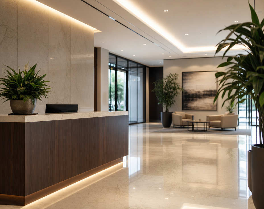 Well-maintained professional office lobby