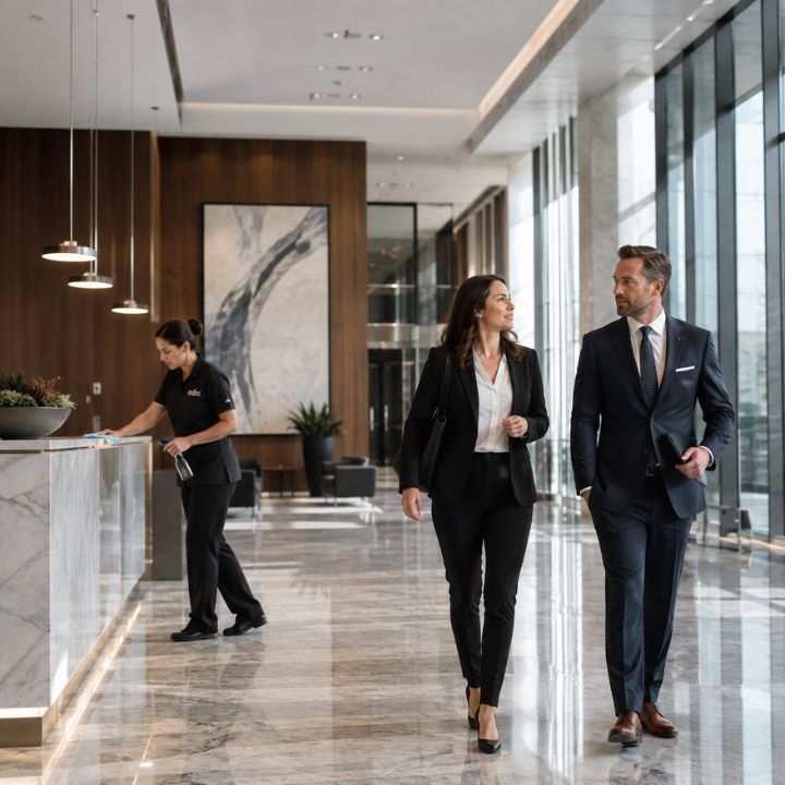 Cleaning professional caring for a commercial workspace